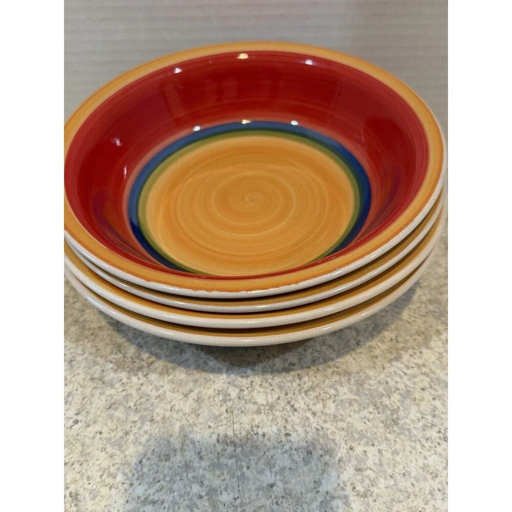 Royal Norfolk Rainbow Swirl Stoneware Soup Bowls Set of 4 7” Hand Painted